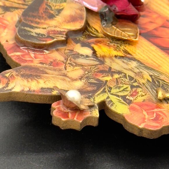 Vtg Avant Garde Creations By Frances Handcrafted Wooden Bird Flower Brooch - Picture 11 of 14